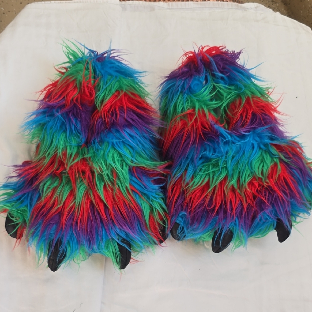 Colorful Furry Monster Claw Slippers for Kids